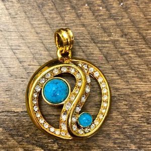 5/$25 Faux pendant: Yin yang in gold with diamonds and faux turquoise.